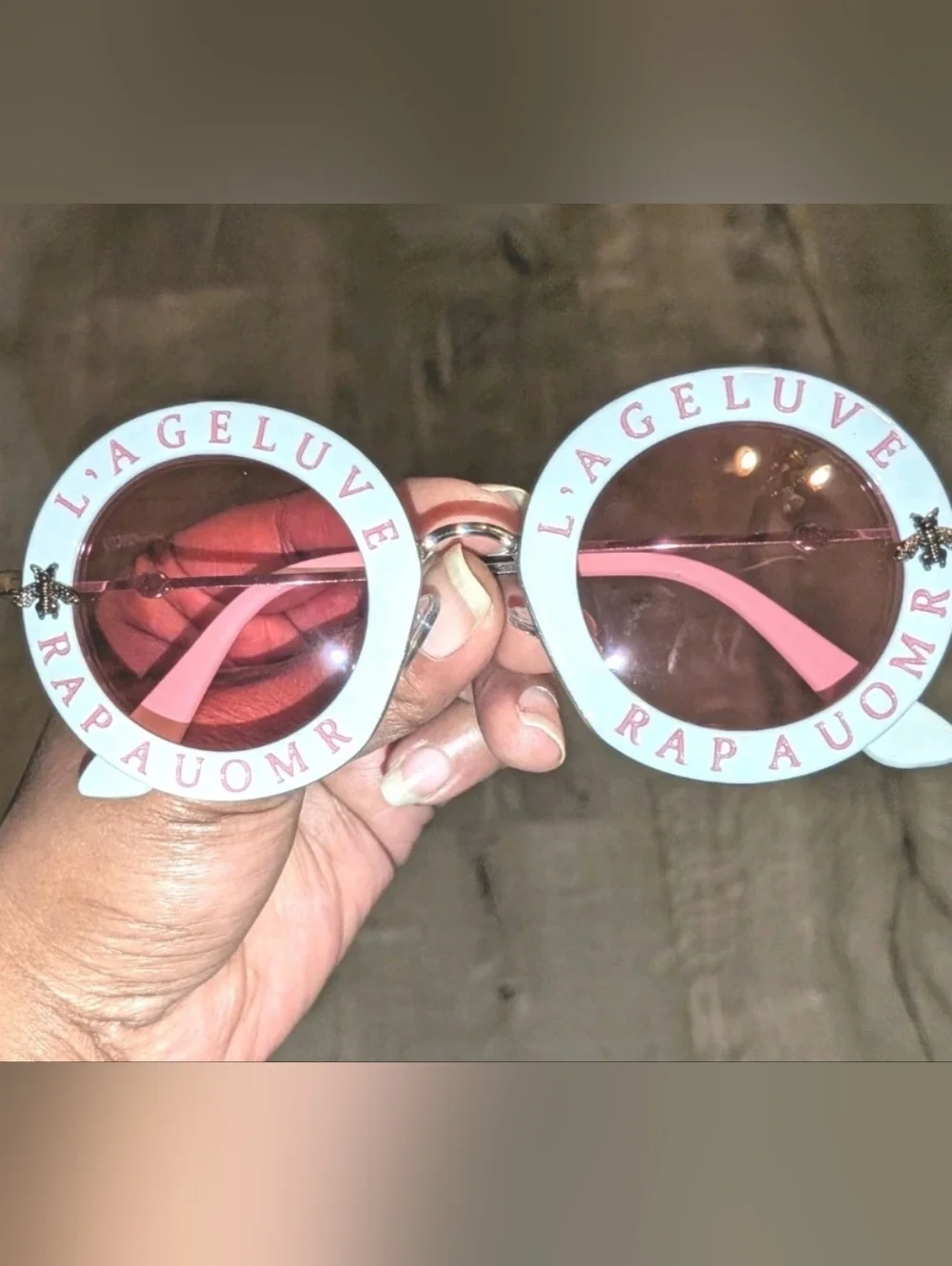 Women's High Quality Luxury Style Bold Round Statement White And Pink Sunglasses